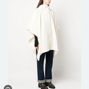 Moncler Hooded Long Wool Cape w/ Quilted Hood